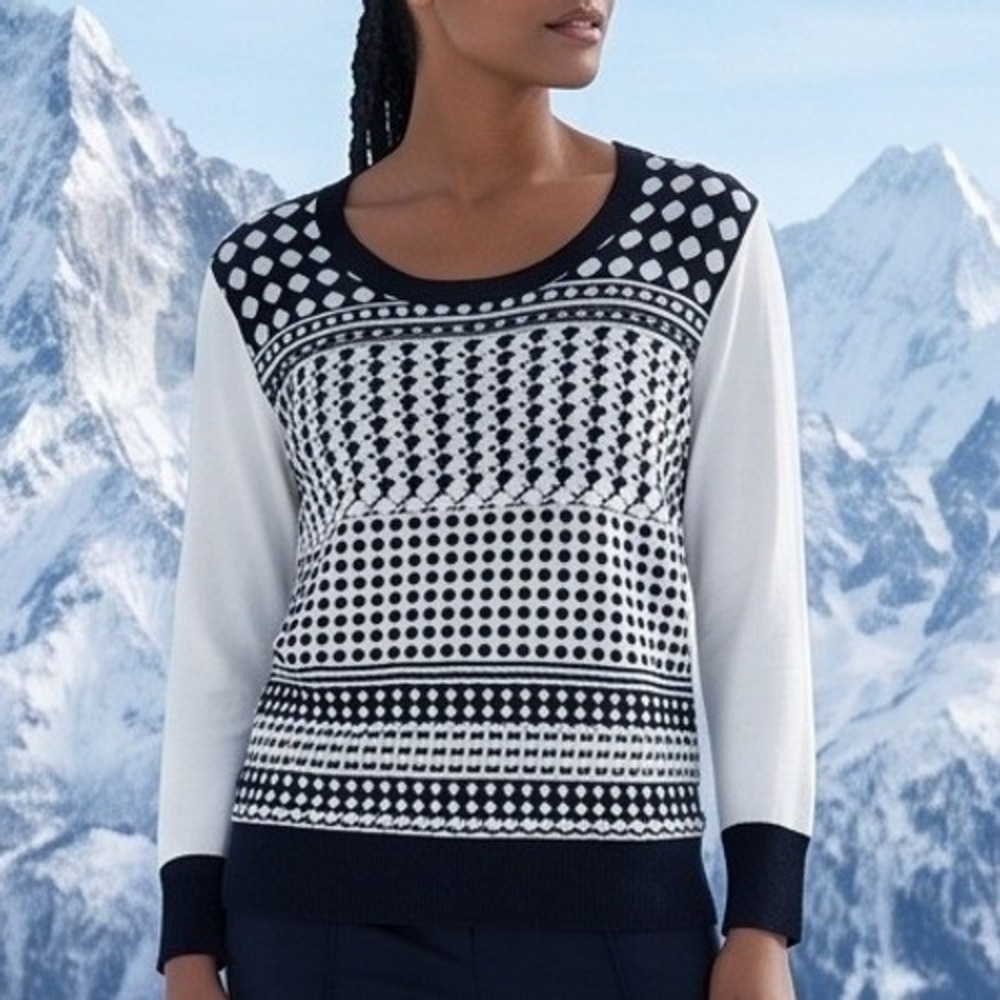 Merona Women XXL Cream Black Fair Isle Geometric Knit Pullover Sweater NWT‎